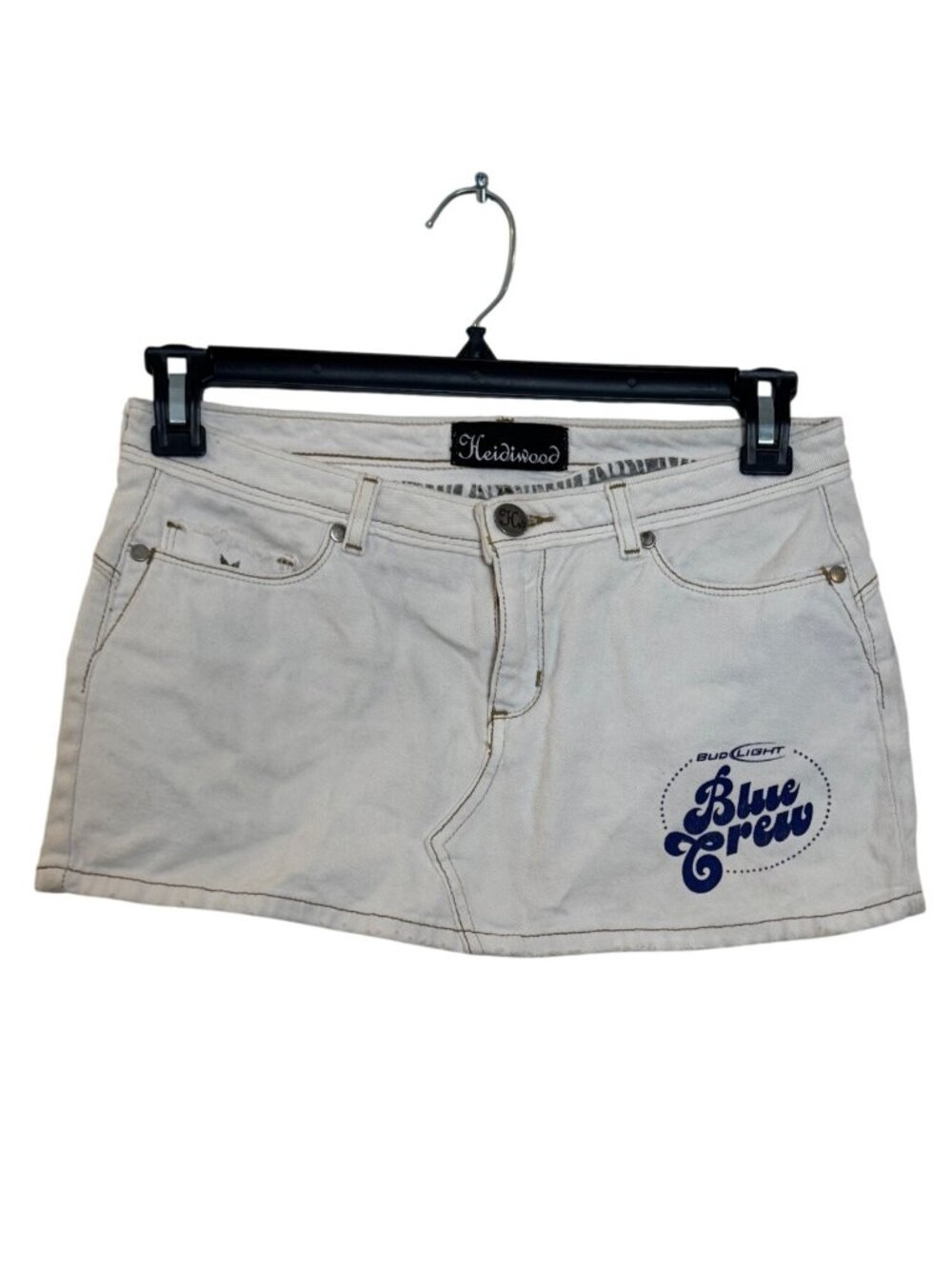 vintage Heidiwood White Denim Skirt With Bud Light Blue Crew